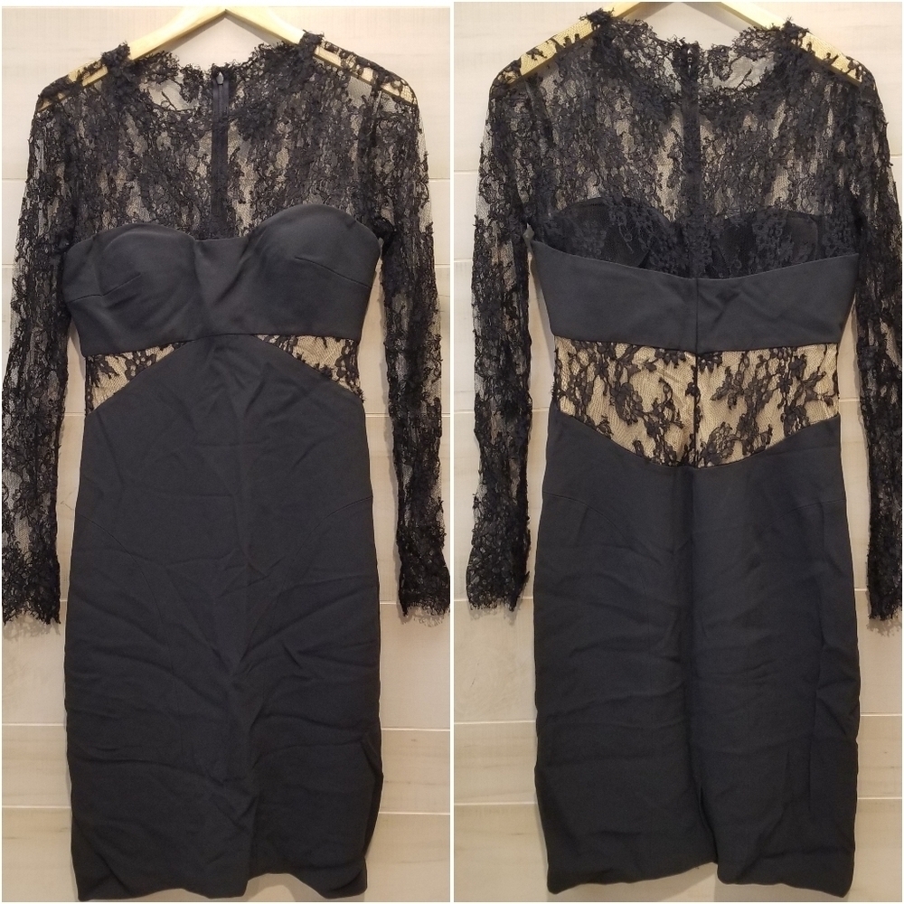 {2} Monique Lhuillier Elegant Black Lace Bodycon Dress